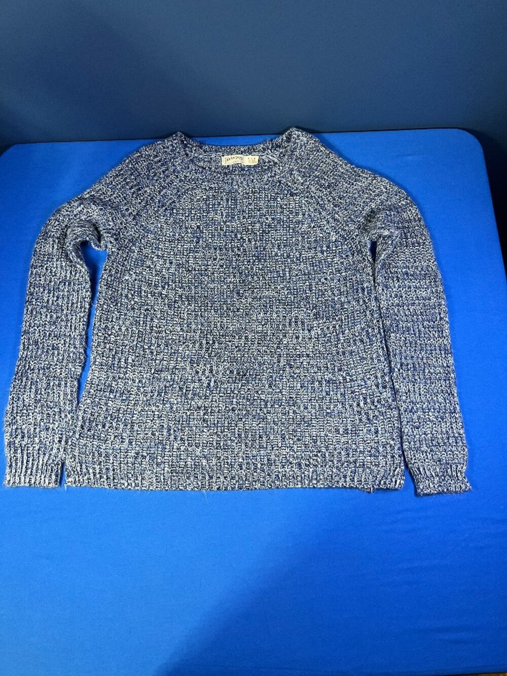 Faded Glory Women’s Crewneck Marled Knit Sweater Blue & White Pattern Size L